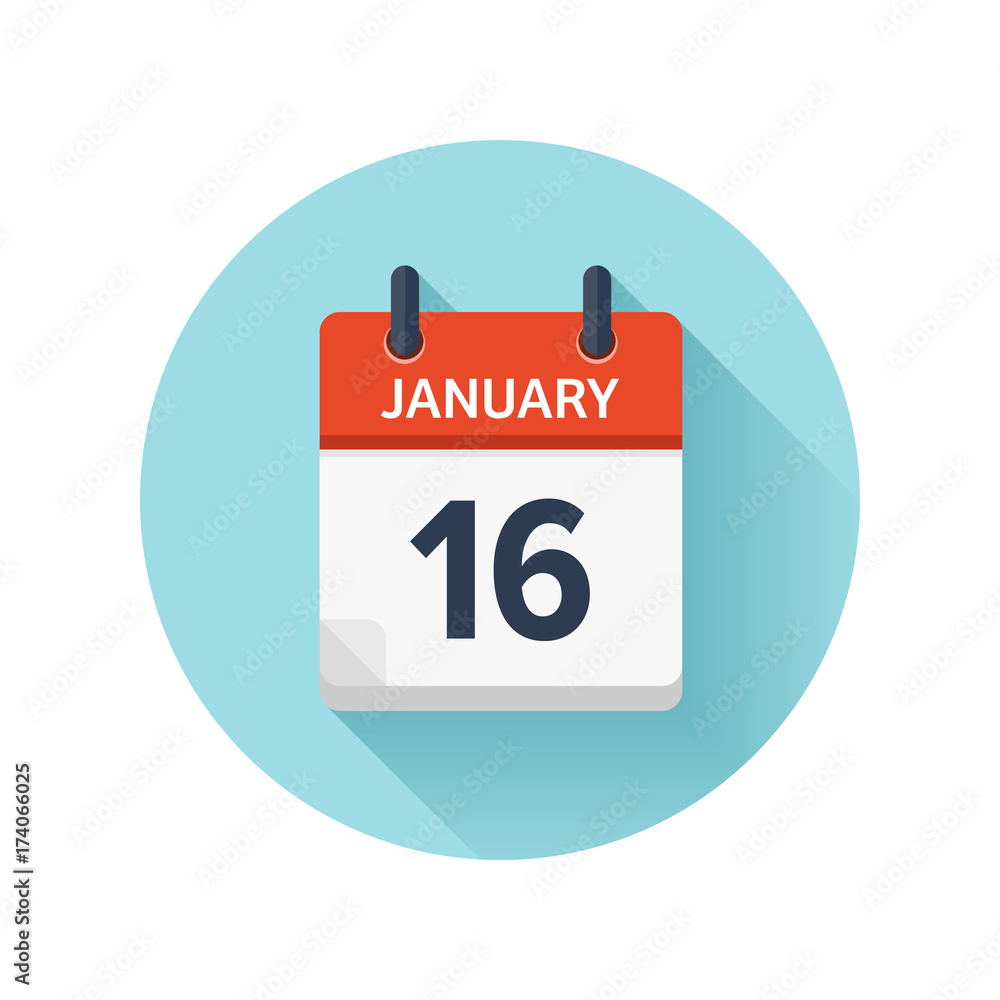 January 16. Vector flat daily calendar icon. Date and time, day, month 2018. Holiday. Season. January 16. Vector flat daily calendar icon. Date and time, day, month 2018. Holiday. Season.