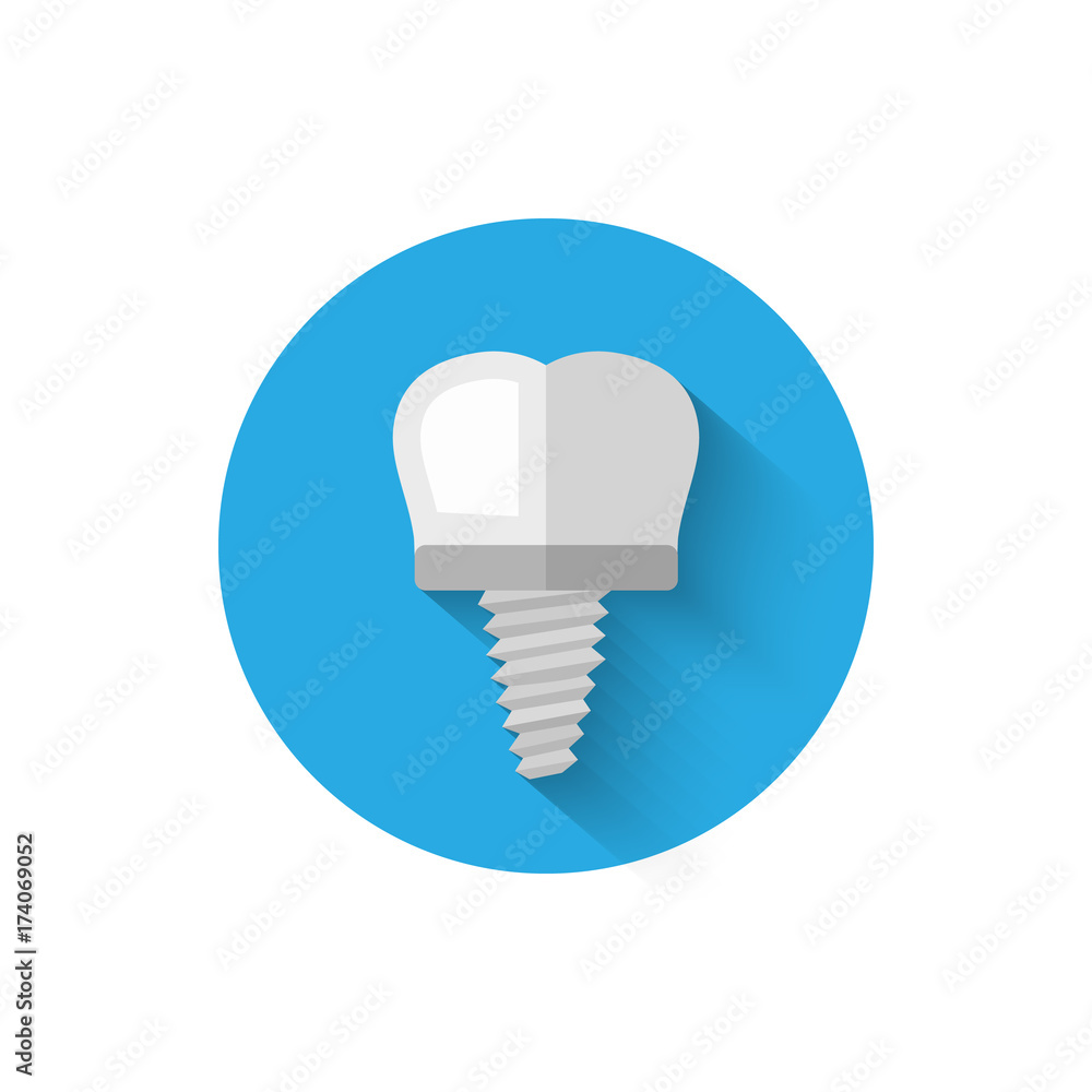 Tooth implant icon is isolated in a flat design style vector illustration. Modern, minimalist icon on the theme of stomatology in stylish colors. A website for mobile apps and other projects Tooth implant icon is isolated in a flat design style vector illustration. Modern, minimalist icon on the theme of stomatology in stylish colors. A website for mobile apps and other projects