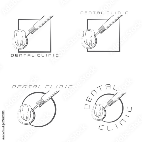 
illustration consisting of several images of the tooth and mirror in the form of a symbol.
