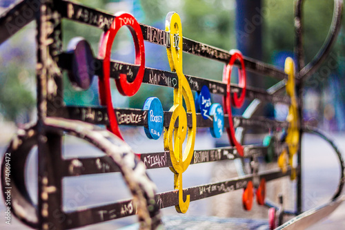 Colourful bench at Paseo de la Reforma in Mexioc