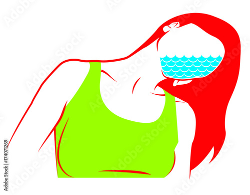 Woman with head tilted, listening to the ocean