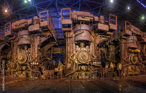 Iron and steel works factory with rolling stands