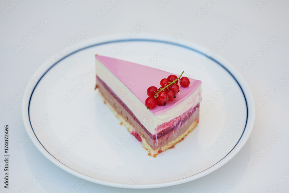 Sweet sliced cake at white plate Sweet sliced cake at white plate