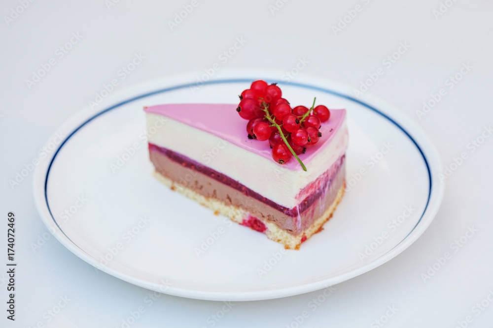 Sweet sliced cake at white plate Sweet sliced cake at white plate
