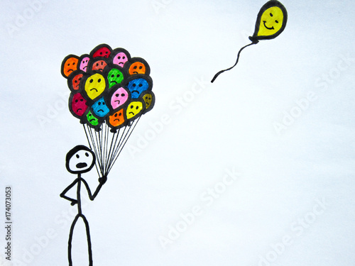 Fotografia depending on the color, balloons and liberated balloon.freedom