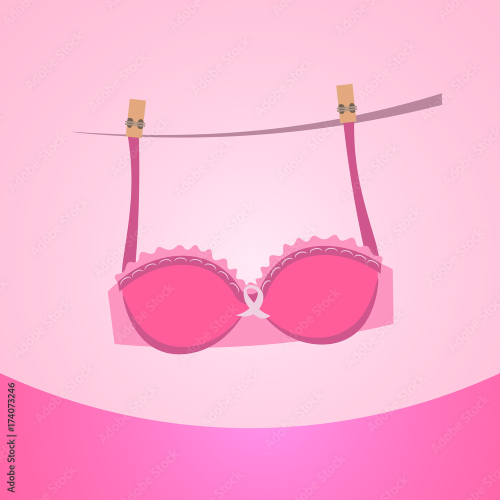 Pink Bra Breast Cancer Awareness Banner Concept Flat Vector