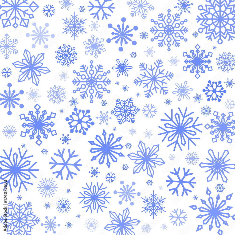 Snowflakes background in different shapes and sizes. Vector illustrations Snowflakes background in different shapes and sizes. Vector illustrations