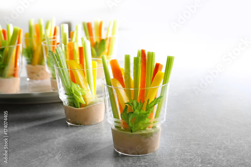 Vegetable sticks for baby shower party on table