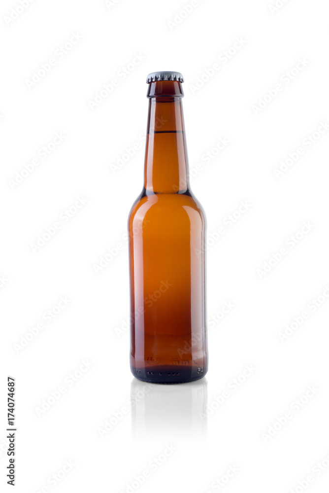 Brown beer bottle on white background Brown beer bottle on white background