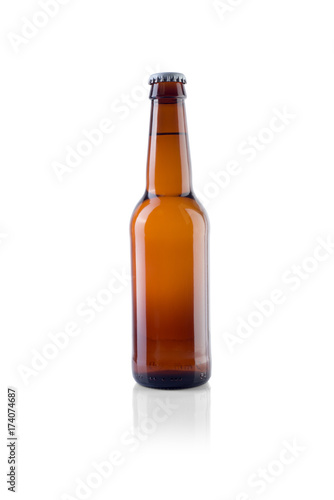Brown beer bottle on white background