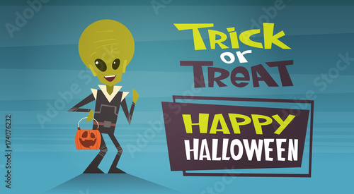 Happy Halloween Banner Holiday Decoration Horror Party Greeting Card Cute Cartoon Pumpkin Trick Or Treat Flat Vector Illustration