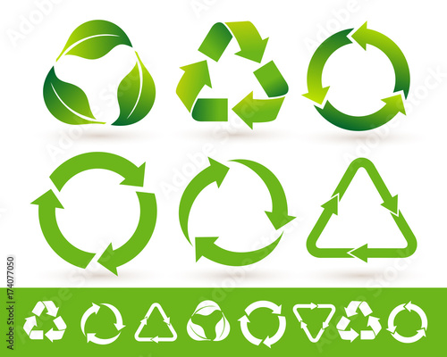 Recycled cycle arrows icon set. Recycled eco icon. Vector illustration. Isolated on white background