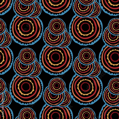 African ethnic seamless pattern for fabric, textile, paper. Vector bright illustration on black background