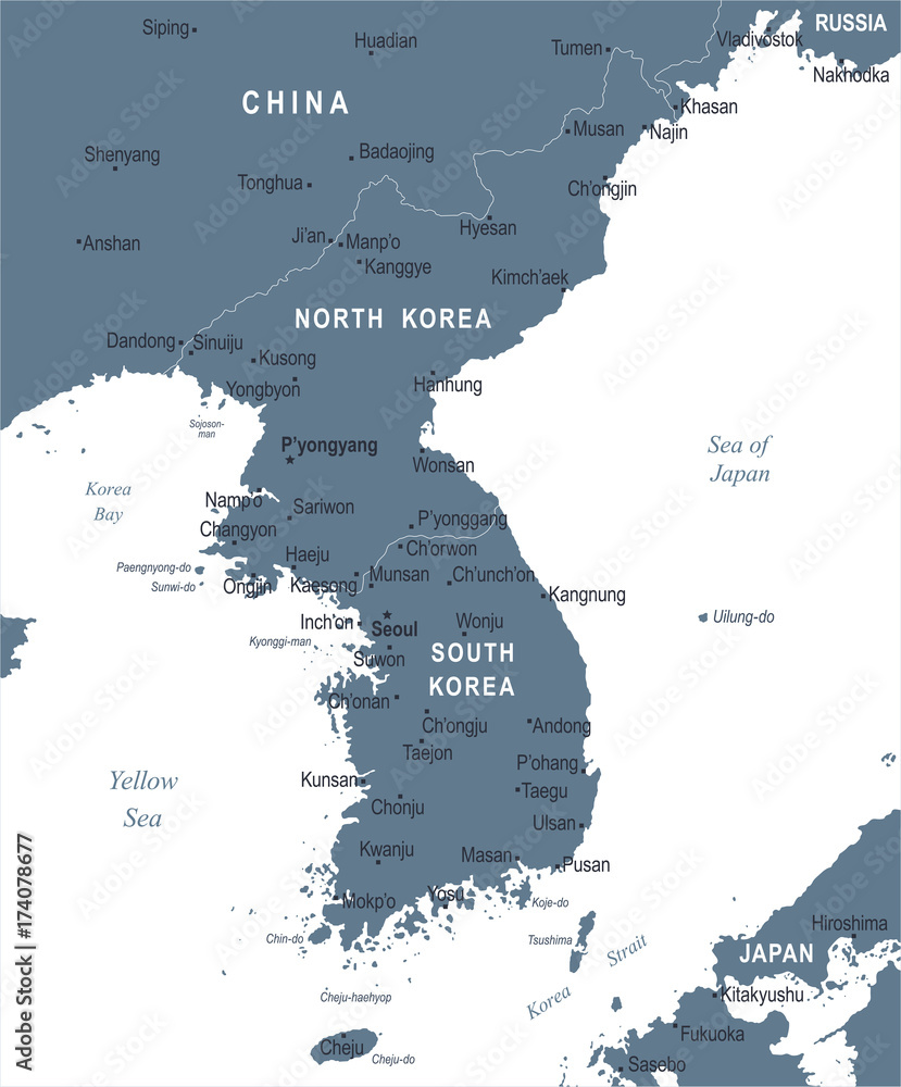 Fototapeta premium Korean Peninsula Map - Vector Illustration