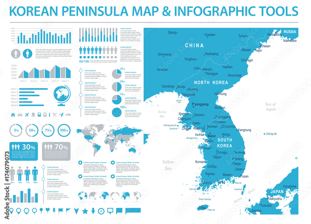 Korean Peninsula Map - Info Graphic Vector Illustration Korean Peninsula Map - Info Graphic Vector Illustration
