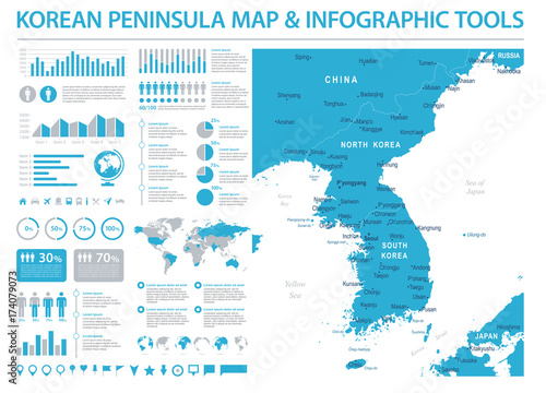 Korean Peninsula Map - Info Graphic Vector Illustration
