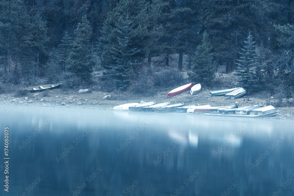 Obraz premium Boats on the Shore of Patricia Lake, Jasper