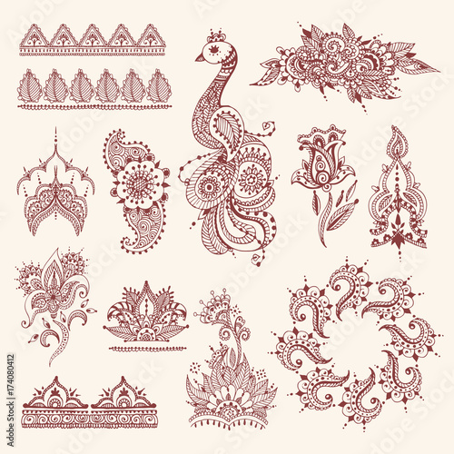 Floral mehendi flowers vintage pattern ornament vector illustration hand drawn henna india background