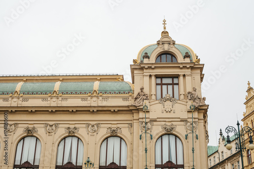 Photography The exterior of a public house or also called a municipal house is one of the attractions of the Republic Square in Prague in the Czech Republic
