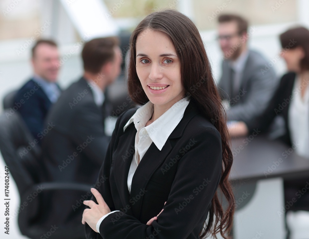 woman Manager in the background of the office woman Manager in the background of the office