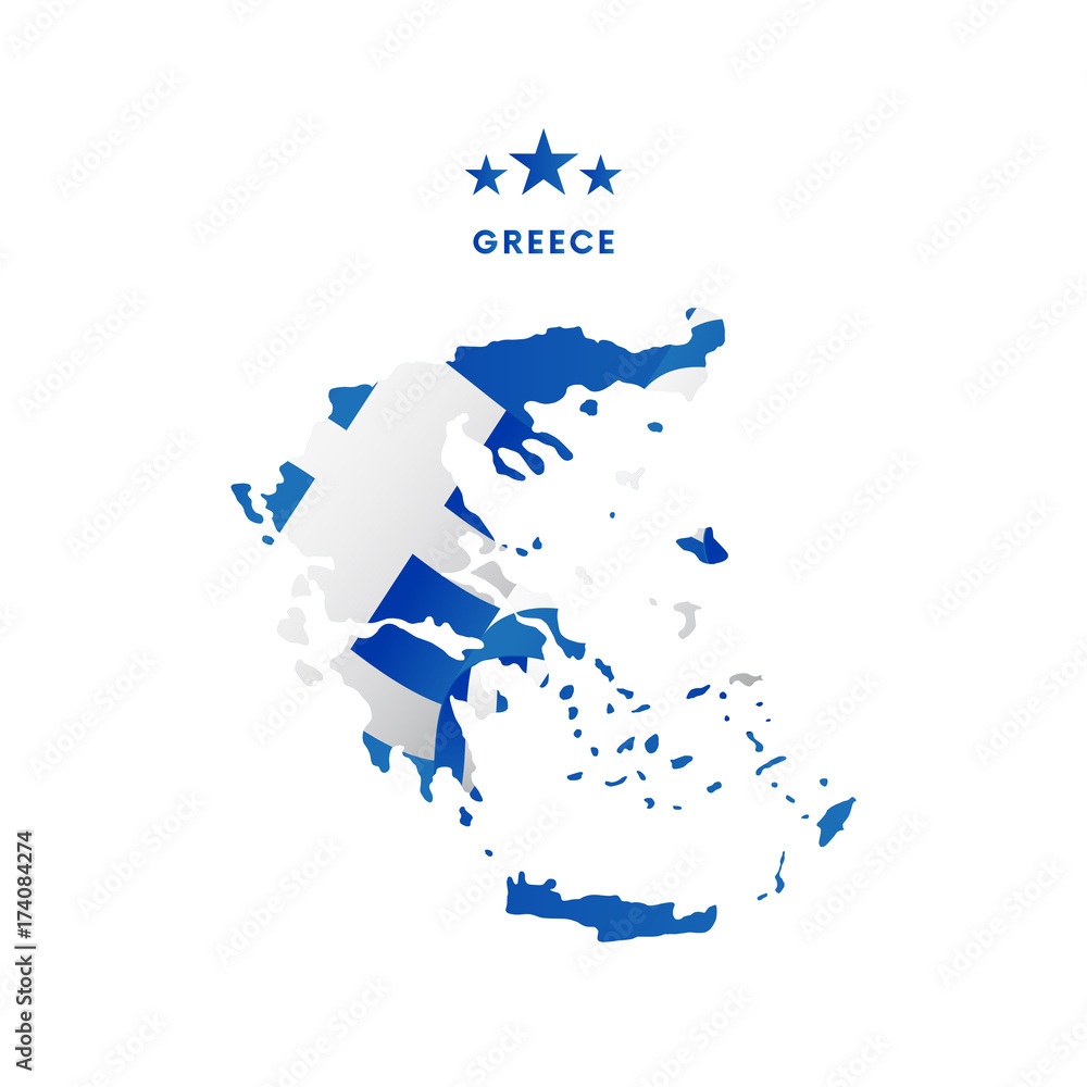 Obraz premium Greece map with waving flag. Vector illustration.
