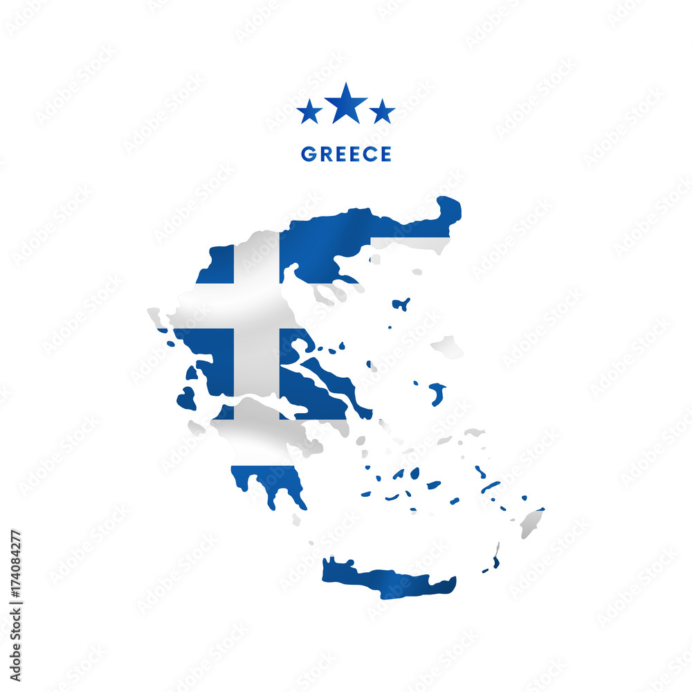 Fototapeta premium Greece map with waving flag. Vector illustration.