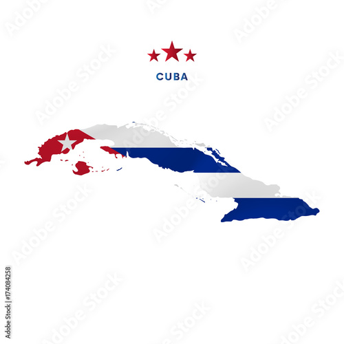 Cuba map with waving flag. Vector illustration.