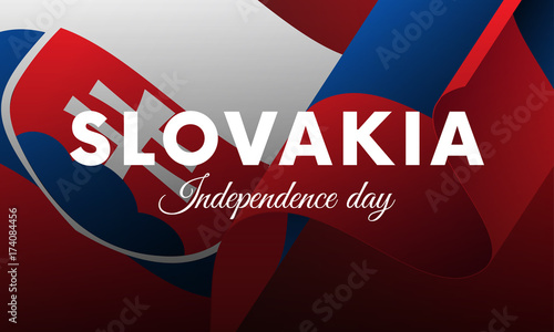 Banner or poster of Slovakia independence day celebration. Waving flag. Vector illustration.