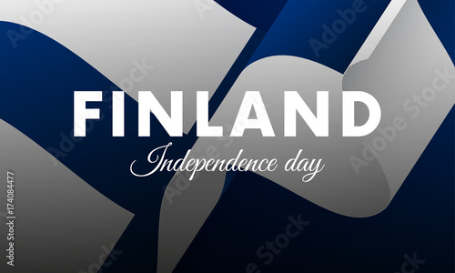 Banner or poster of Finland independence day celebration. Waving flag. Vector illustration.
