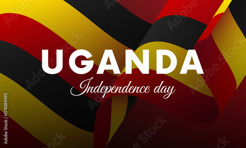 Banner or poster of Uganda independence day celebration. Waving flag. Vector illustration.