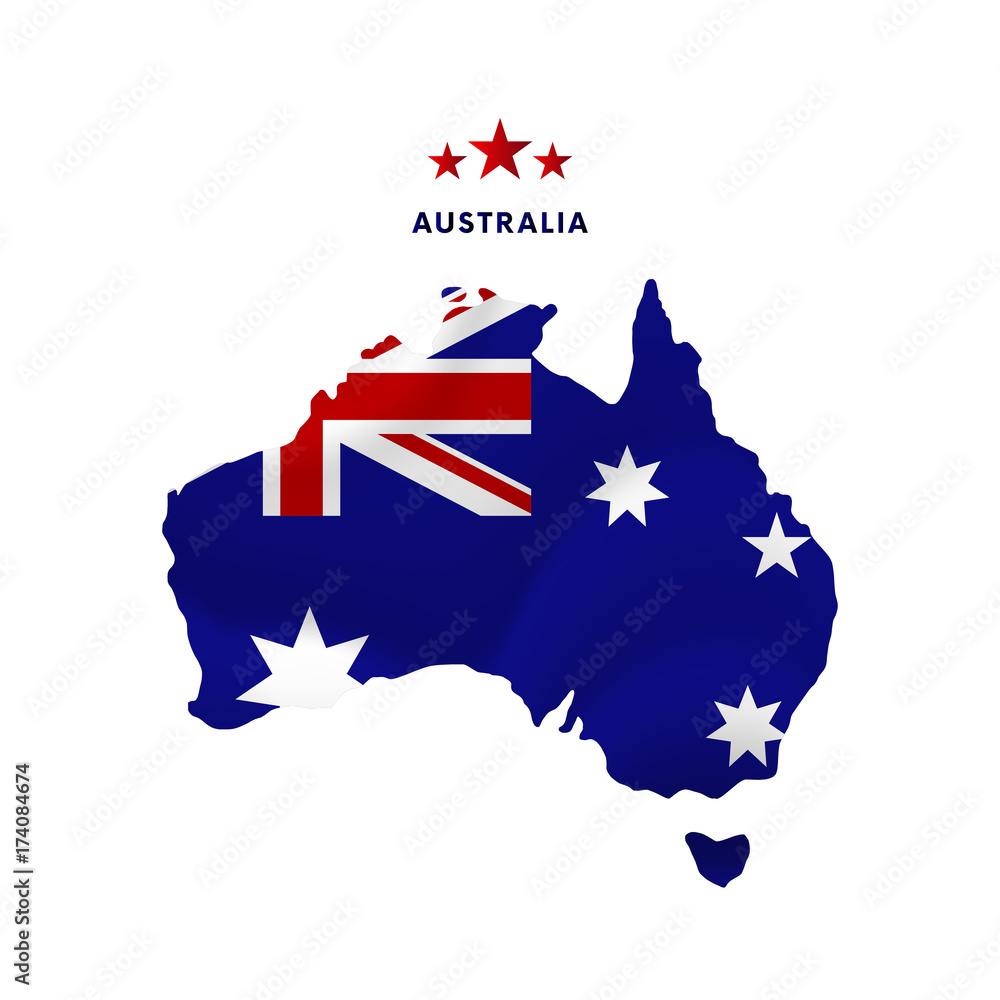 Australia map with waving flag. Vector illustration. Australia map with waving flag. Vector illustration.