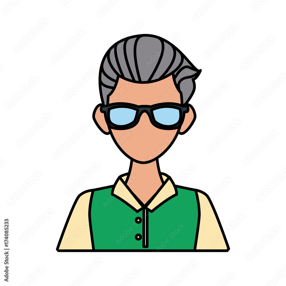Young man with sunglasses cartoon icon vector illustration graphic design Young man with sunglasses cartoon icon vector illustration graphic design