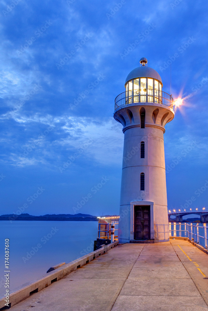 Nightfall on Singapore Lighthouse at Tuas
