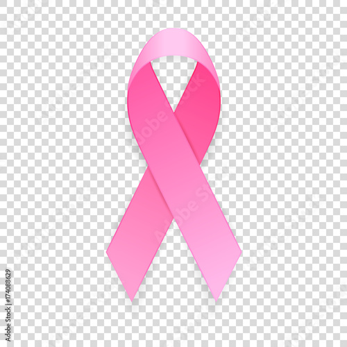 Realistic pink ribbon icon closeup isolated on transparent background, breast cancer awareness symbol. Design template, stock vector illustration, eps10 photo
