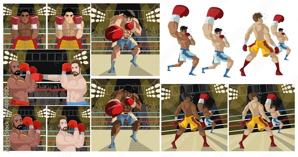boxing scenes collection - obrazy, fototapety, plakaty 