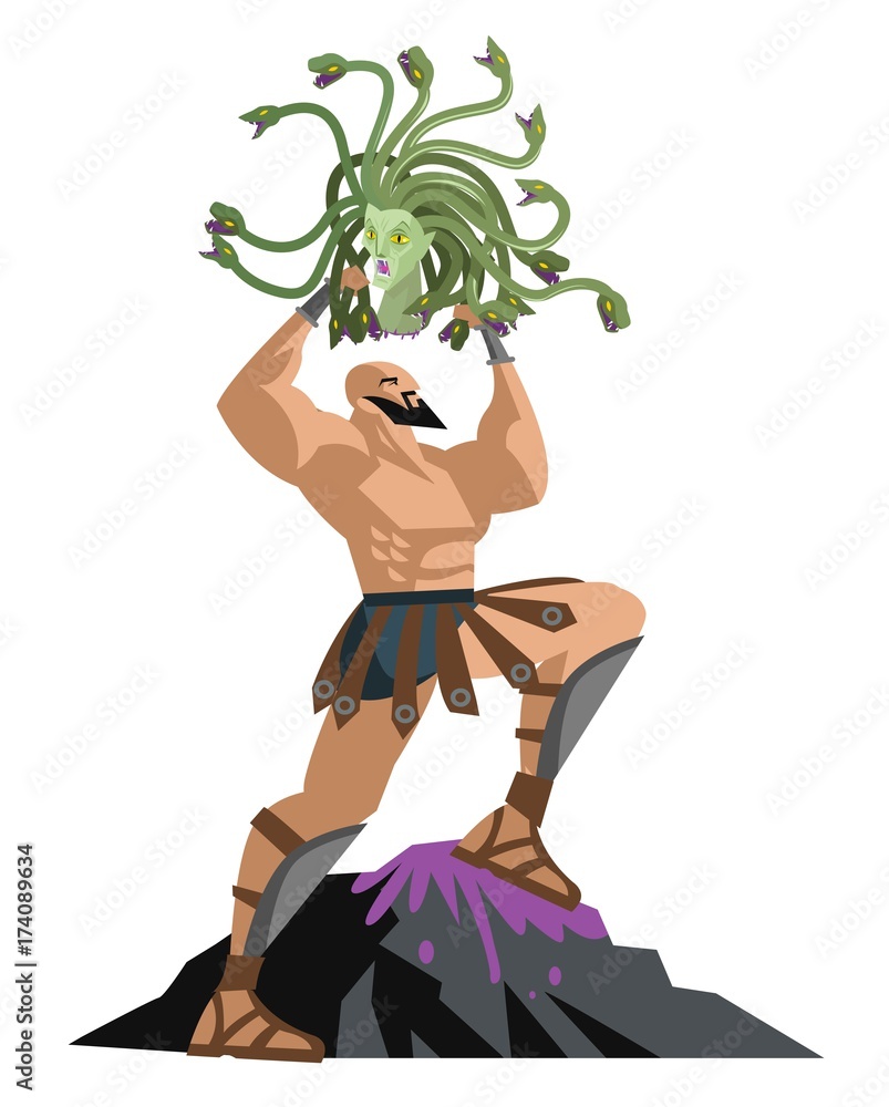 perseus mythology hero holding medusa head Stock Vector | Adobe Stock