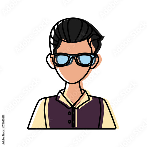 Young man with sunglasses cartoon icon vector illustration graphic design © Jemastock