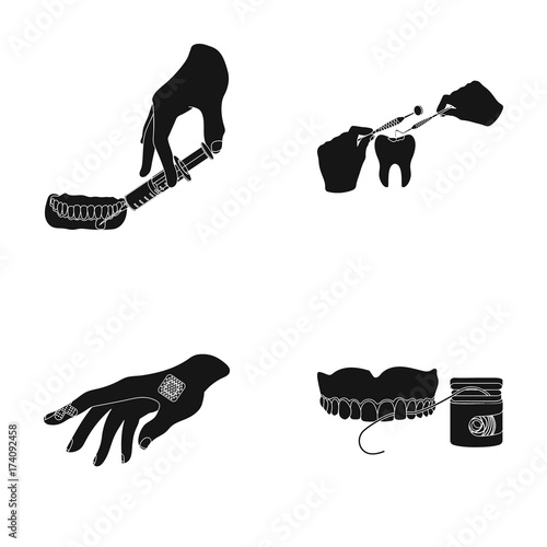 Anesthetic injection, dental instrument, hand manipulation, tooth cleaning and other web icon in black style.bactericidal plaster, medicine icons in set collection.