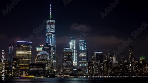 Lower Manhattan and Freedom Tower at Night Timelapse