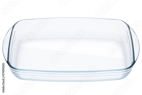 glass refractory baking tray, clipping path, isolated on white background