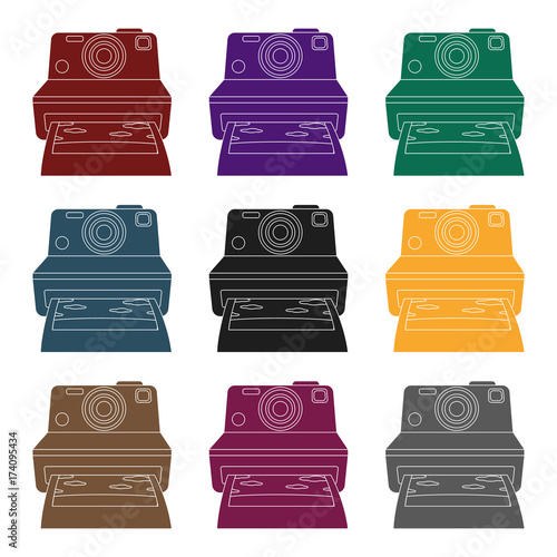 Retro photocamera icon in black style isolated on white background. Hipster style symbol stock vector illustration.
