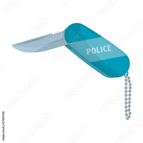 Folding knife with the inscription police.The penknife of the detective. single icon in cartoon style vector symbol stock illustration web.