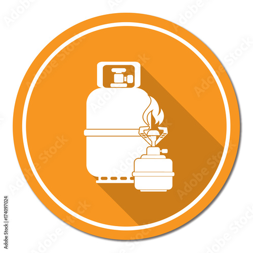 Camping stove with gas bottle icon vector