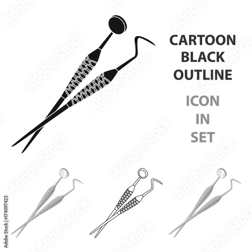 Dental instruments icon in cartoon style isolated on white background. Dental care symbol stock vector illustration.