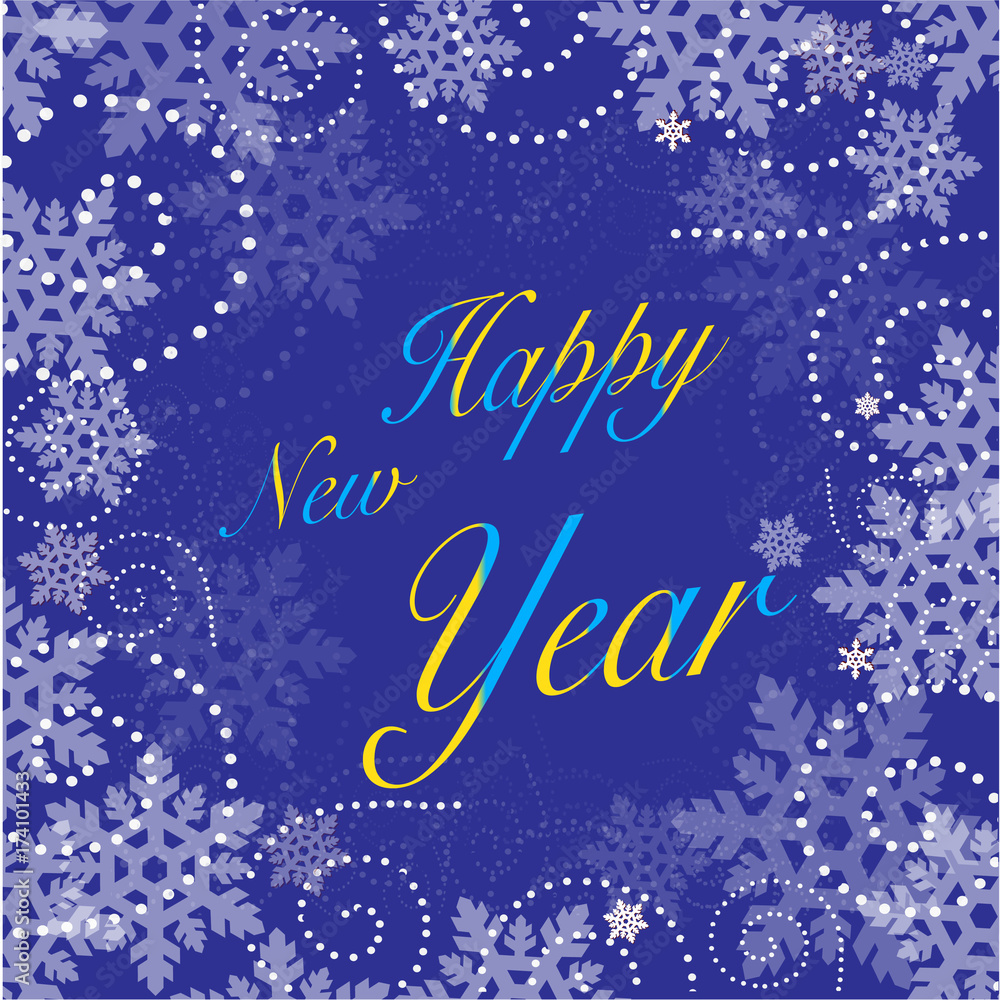 New Year background with blue snowflakes