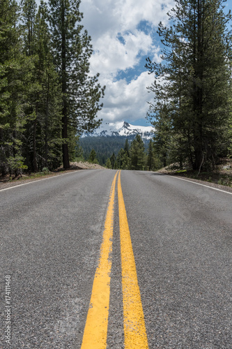 Road Through Pine Trees with Lassen Peak