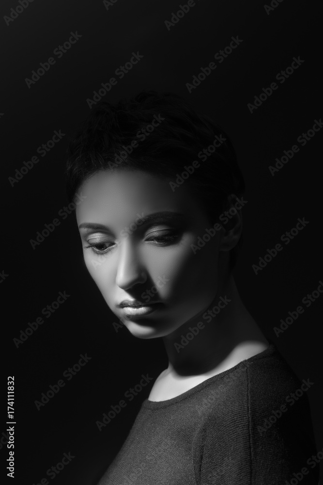 black and white portrait of a beautiful girl
