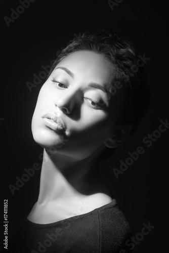 black and white portrait of a beautiful girl 
