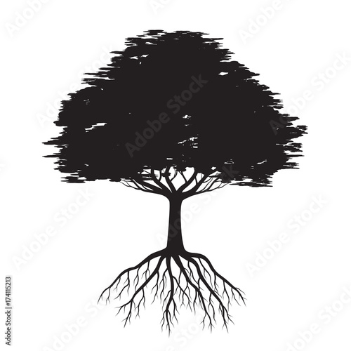 Beautiful Black Tree with Leaves. Vector Illustration.