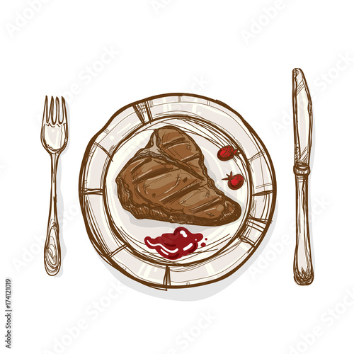 food steak hand drawing graphic object